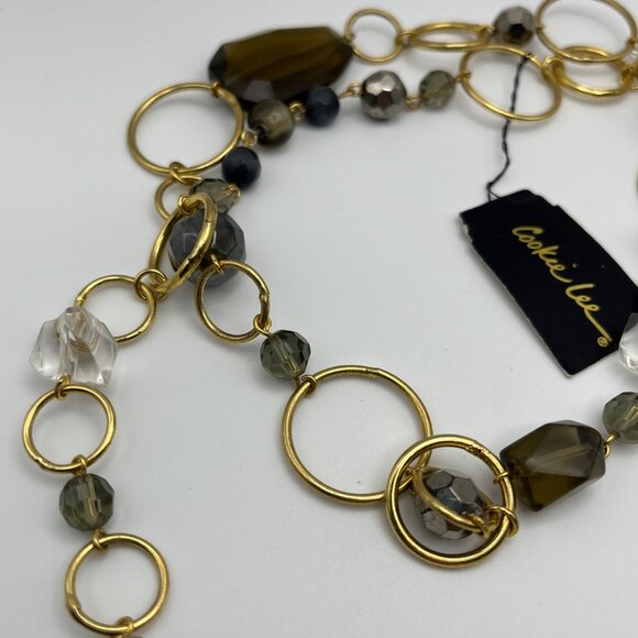 Cookie Lee Gold-Tone Chain Necklace W/ Mixed Beads & Rings Long Length Layered - Picture 8 of 9